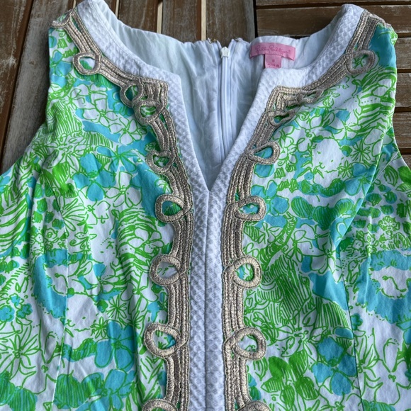 Lilly Pulitzer Janice Its A Zoo Limeade Dress Sz 8 Gold Embroidery Panda Lion - Picture 2 of 10